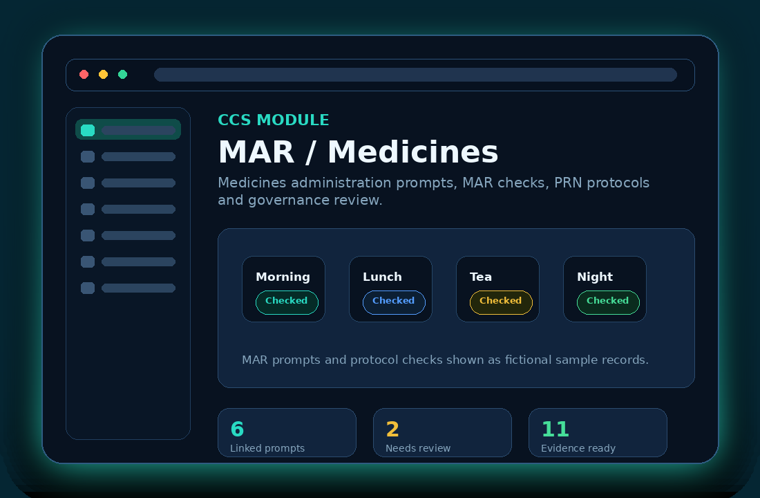 MAR & medicines module preview in Care Central System